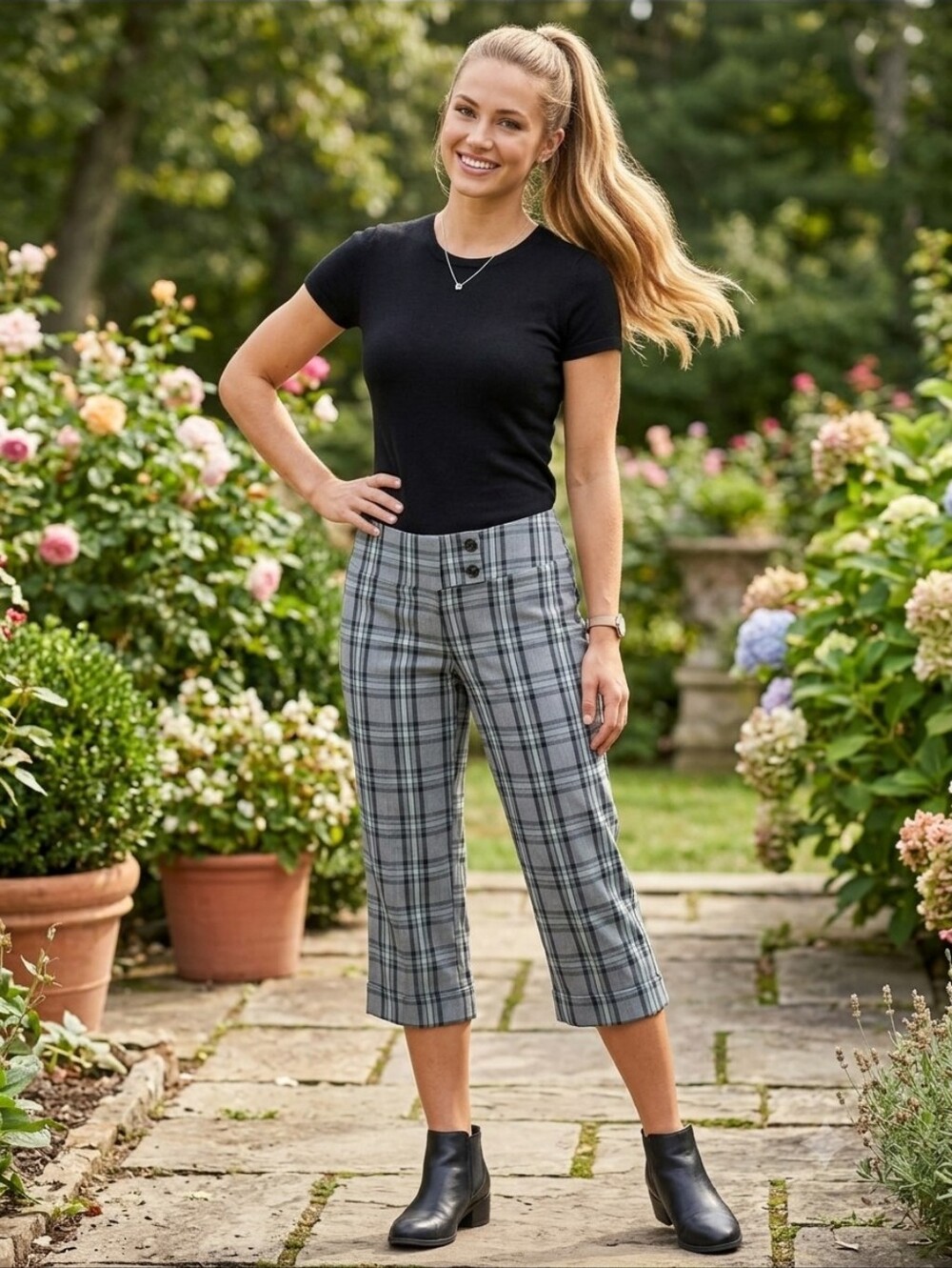 Gray Plaid Capris